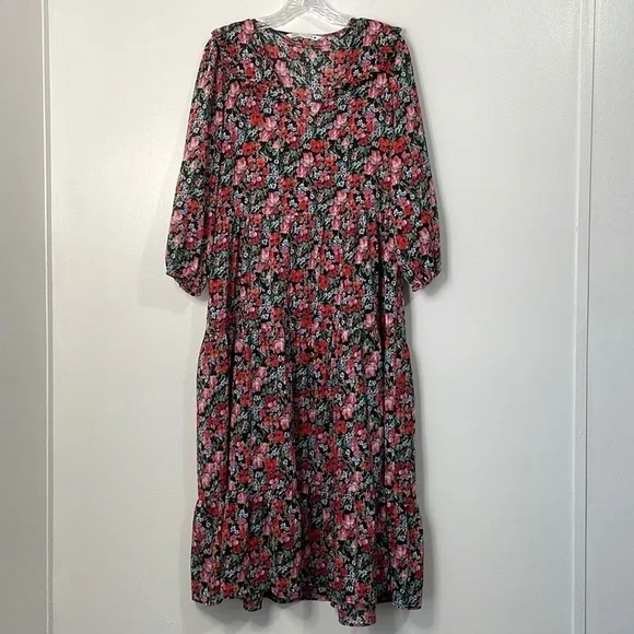Zara Floral Peasant Tiered Midi Maxi Dress Size M - Picture 1 of 6